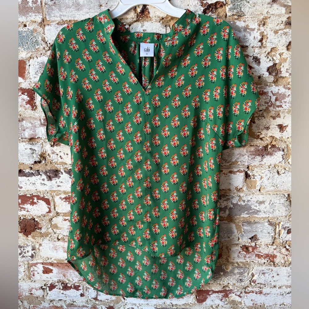 CAbi Green and Red Patterned Blouse